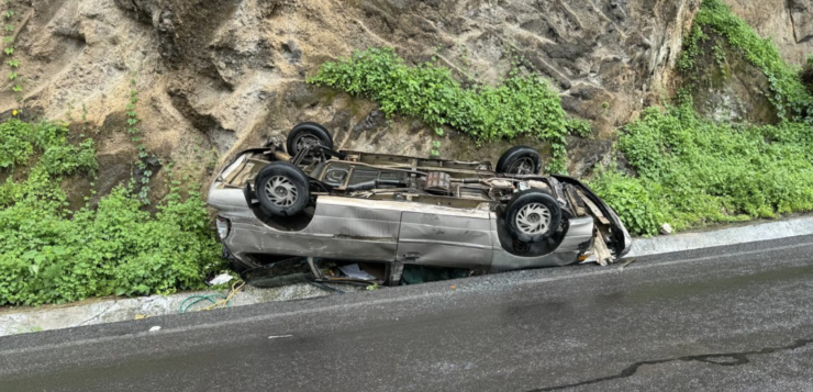 Truck crashed after avoiding hitting the motorcyclist.